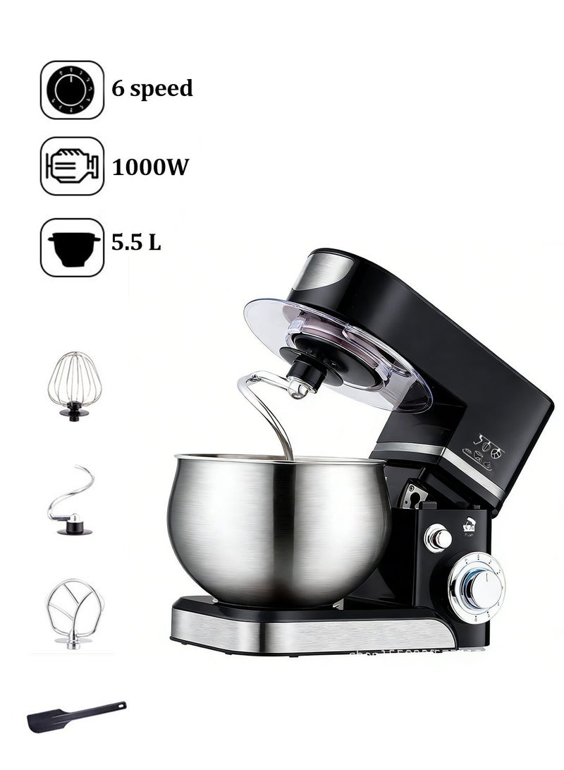 FDTY خلاط كهربائي عمودي سعة 5.5 لتر، آلة طهي ثلاثية الوظائف مزودة بخطاف عجن، خفاقة بيض، وقضيب خلط، آلة طهي كعك للخبز للاستخدام المنزلي اليومي (أسود) - Image 1